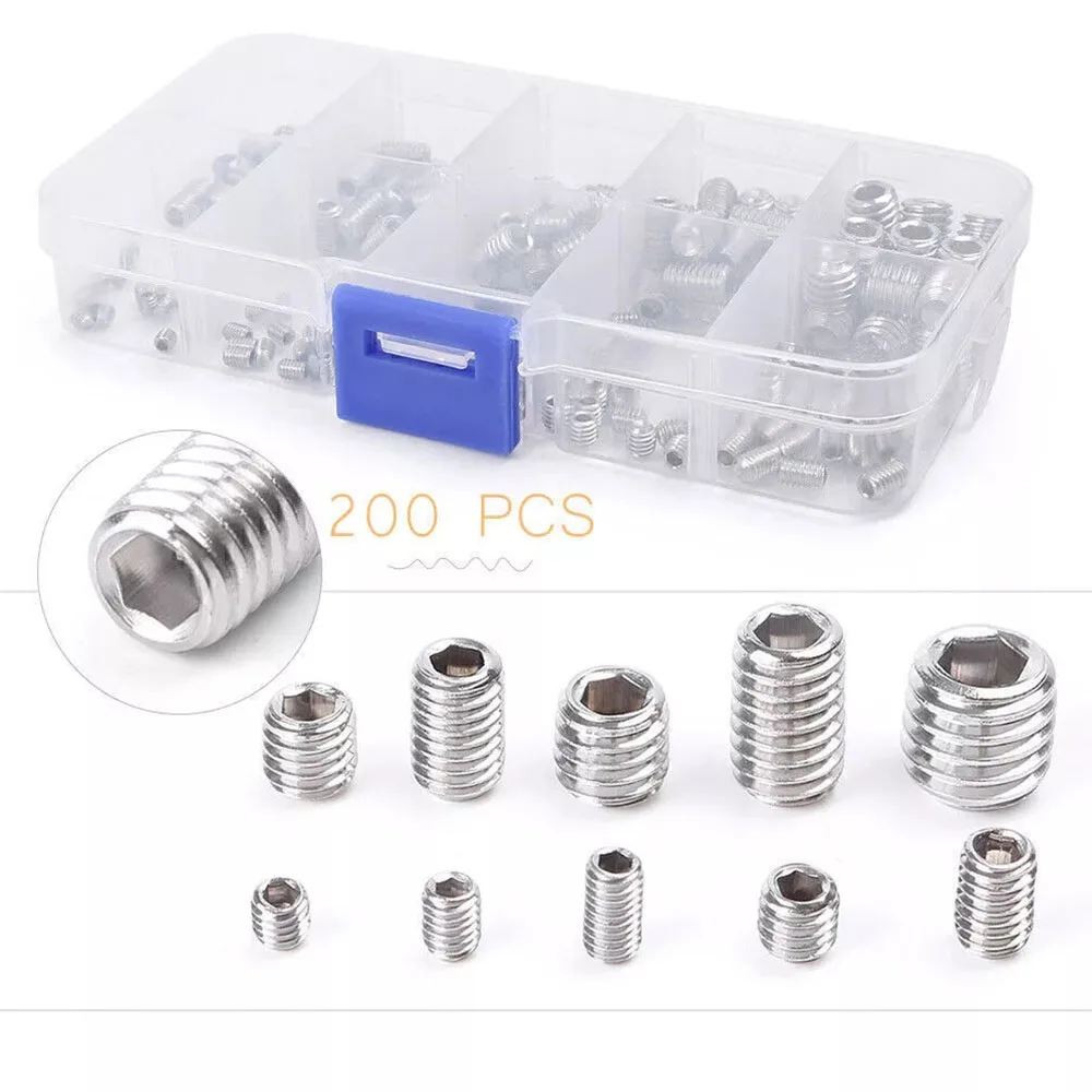 200PCS Stainless Steel Head Hex Socket Set Screws Assortment Kit Stainless Steel M3 M4 M5 M6 M8 Cup Point Grub Screw Set
200PCS Stainless Steel Head Hex Socket Set Screws Assortment Kit Stainless Steel M3 M4 M5 M6 M8 Cup Point Grub Screw Set