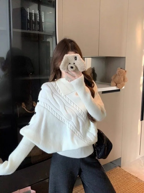 Elegant High Collar Long Sleeve Irregular Knitted Sweater Women's Winter New Style Batwing Sleeve Fashionable Korean Style
Elegant High Collar Long Sleeve Irregular Knitted Sweater Women's Winter New Style Batwing Sleeve Fashionable Korean Style