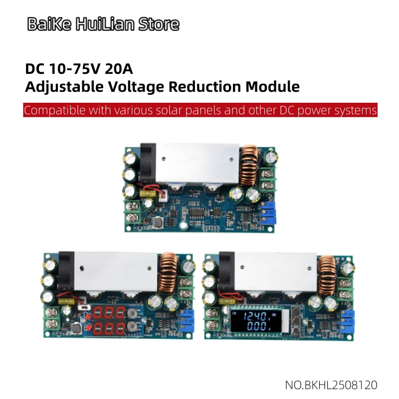 DC10-75V 20A constant voltage and current charging module with display MPPT solar charging adjustable voltage reduction module
DC10-75V 20A constant voltage and current charging module with display MPPT solar charging adjustable voltage reduction module