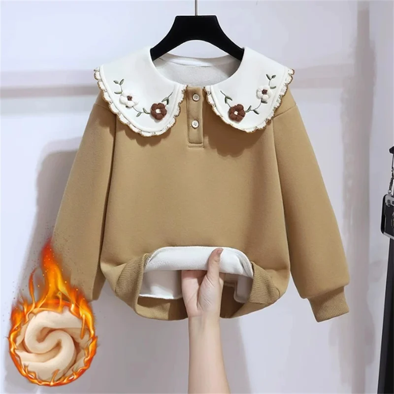 Autumn Girls Fleece Sweatshirt Winter Warm Pullover Children Flowers Lapel Long Sleeve Tops Jumper Kids Fashion Clothes 4-14Y
Autumn Girls Fleece Sweatshirt Winter Warm Pullover Children Flowers Lapel Long Sleeve Tops Jumper Kids Fashion Clothes 4-14Y