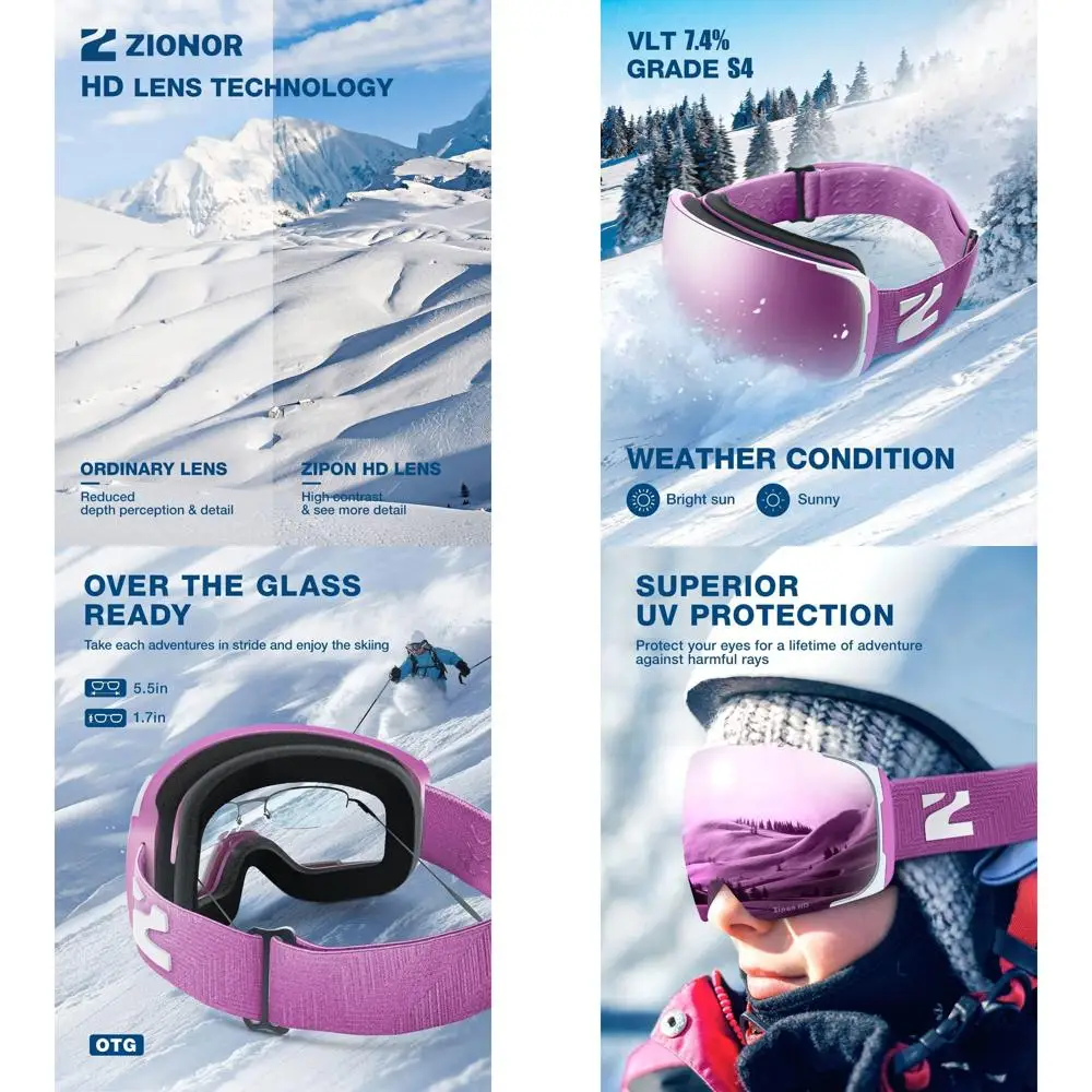 HD Lens Ski Goggles with Zip-on Feature for Men and Women, Suitable for Snowboarding and Skiing
HD Lens Ski Goggles with Zip-on Feature for Men and Women, Suitable for Snowboarding and Skiing