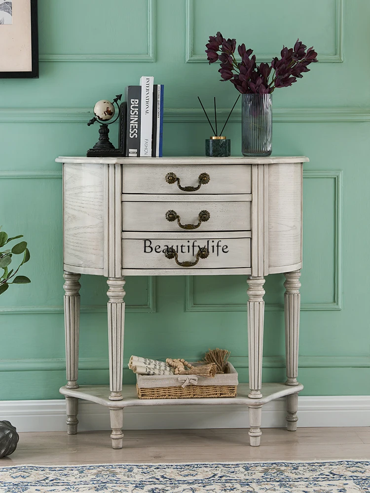 American-Style Solid Wood Console Tables Semicircle Entrance Foyer Hallway Multilayer Storage Curio Cabinet
American-Style Solid Wood Console Tables Semicircle Entrance Foyer Hallway Multilayer Storage Curio Cabinet