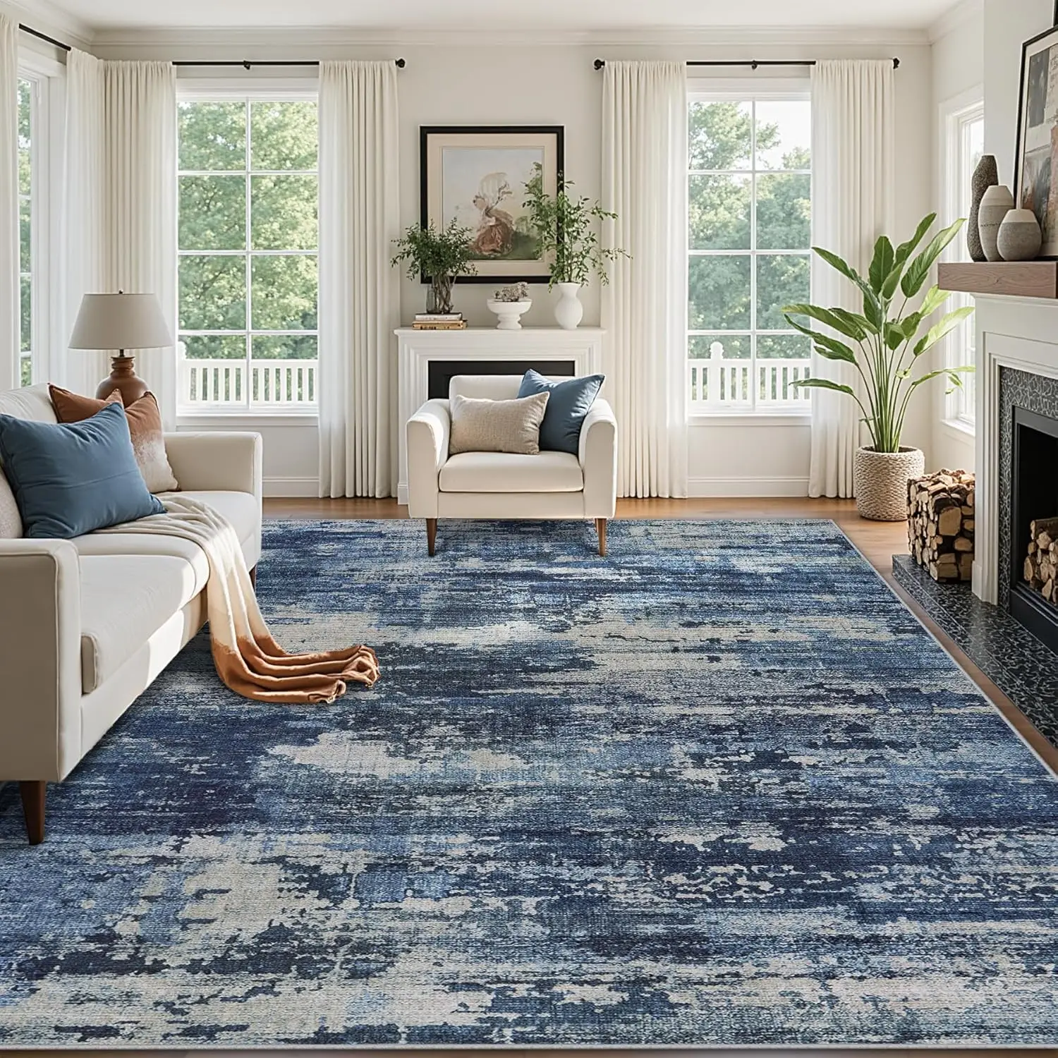 8x10 Washable Area Rug: Non-Slip, Stain Resistant, Abstract Design for Living Room, Bedroom, Office - Beige/Blue
8x10 Washable Area Rug: Non-Slip, Stain Resistant, Abstract Design for Living Room, Bedroom, Office - Beige/Blue