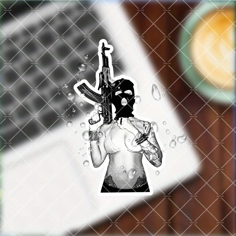 Masked Woman with Gun Sticker Waterproof Vinyl Decal Black White for Car Motorcycle Laptop Phone
Masked Woman with Gun Sticker Waterproof Vinyl Decal Black White for Car Motorcycle Laptop Phone