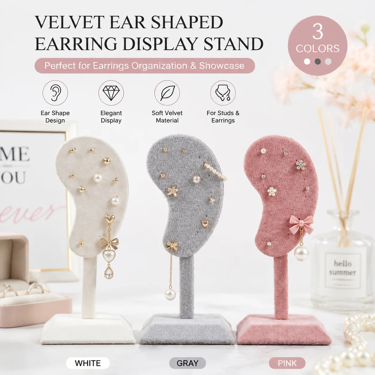 Creative Imitation Ear Shape Earring Stand, Velvet Jewelry Storage Rack for Tabletop Display, Ear Stud Holder, 4 Colors
Creative Imitation Ear Shape Earring Stand, Velvet Jewelry Storage Rack for Tabletop Display, Ear Stud Holder, 4 Colors