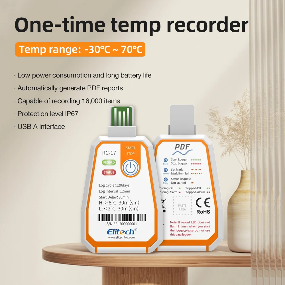 Disposable Temperature Data Logger 16000 Points Capacity PDF Report -30℃~70℃ Temperature Recorder For Cold Chain Shipping
Disposable Temperature Data Logger 16000 Points Capacity PDF Report -30℃~70℃ Temperature Recorder For Cold Chain Shipping