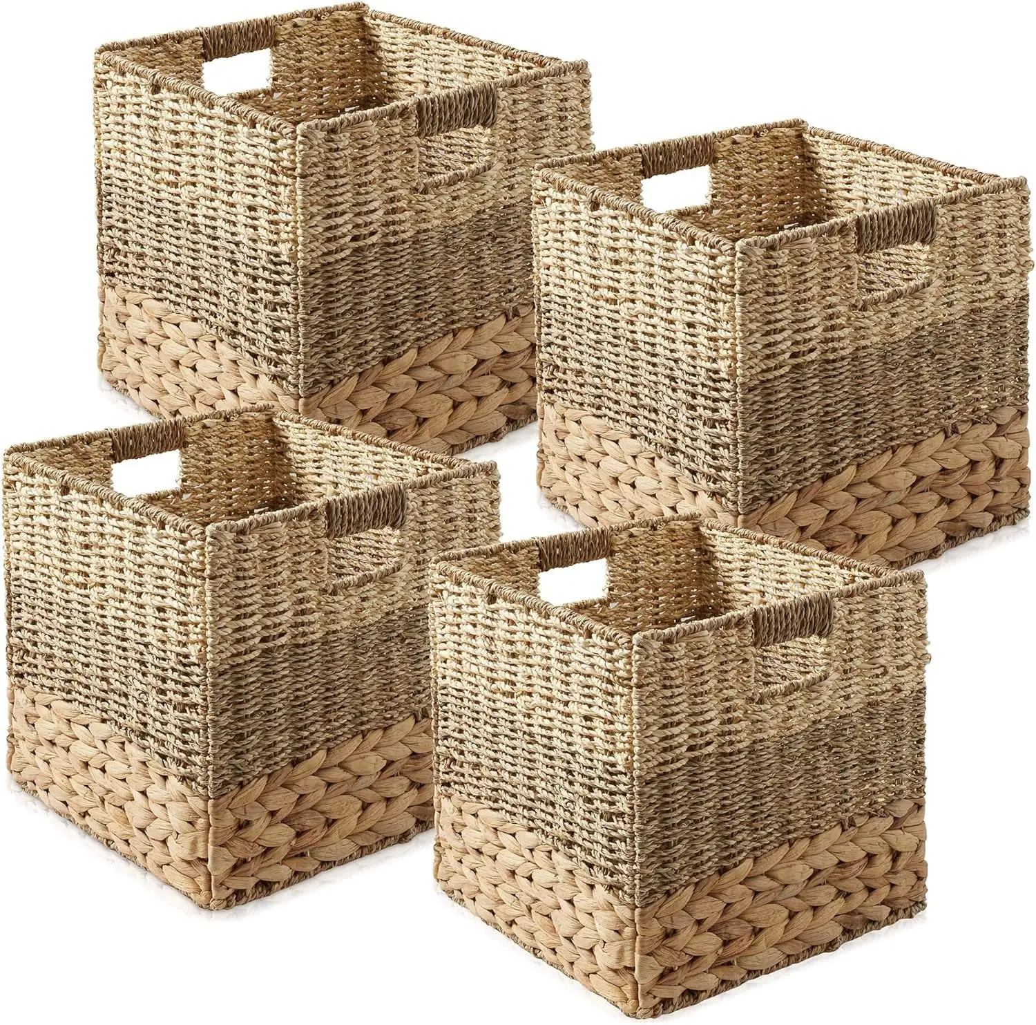 13" x 13" Mixed Weave Storage Baskets, Natural - Set of 4 Woven Hyacinth Seagrass Wicker Storage Cube Bins for Bathroom, Bedroom
13" x 13" Mixed Weave Storage Baskets, Natural - Set of 4 Woven Hyacinth Seagrass Wicker Storage Cube Bins for Bathroom, Bedroom