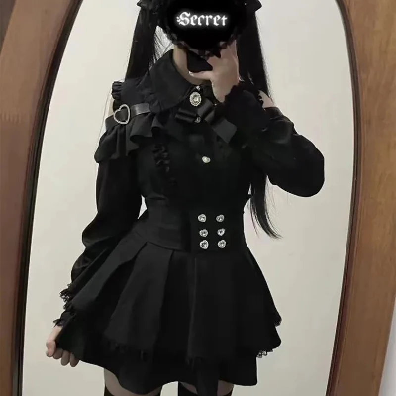 Japanese Black Short Skirt Set Women Sexy Lace Off Shoulder Lolita Shirt Gown Gothic Ruffles Mini Skirts Y2K Aesthetic Suit
Japanese Black Short Skirt Set Women Sexy Lace Off Shoulder Lolita Shirt Gown Gothic Ruffles Mini Skirts Y2K Aesthetic Suit