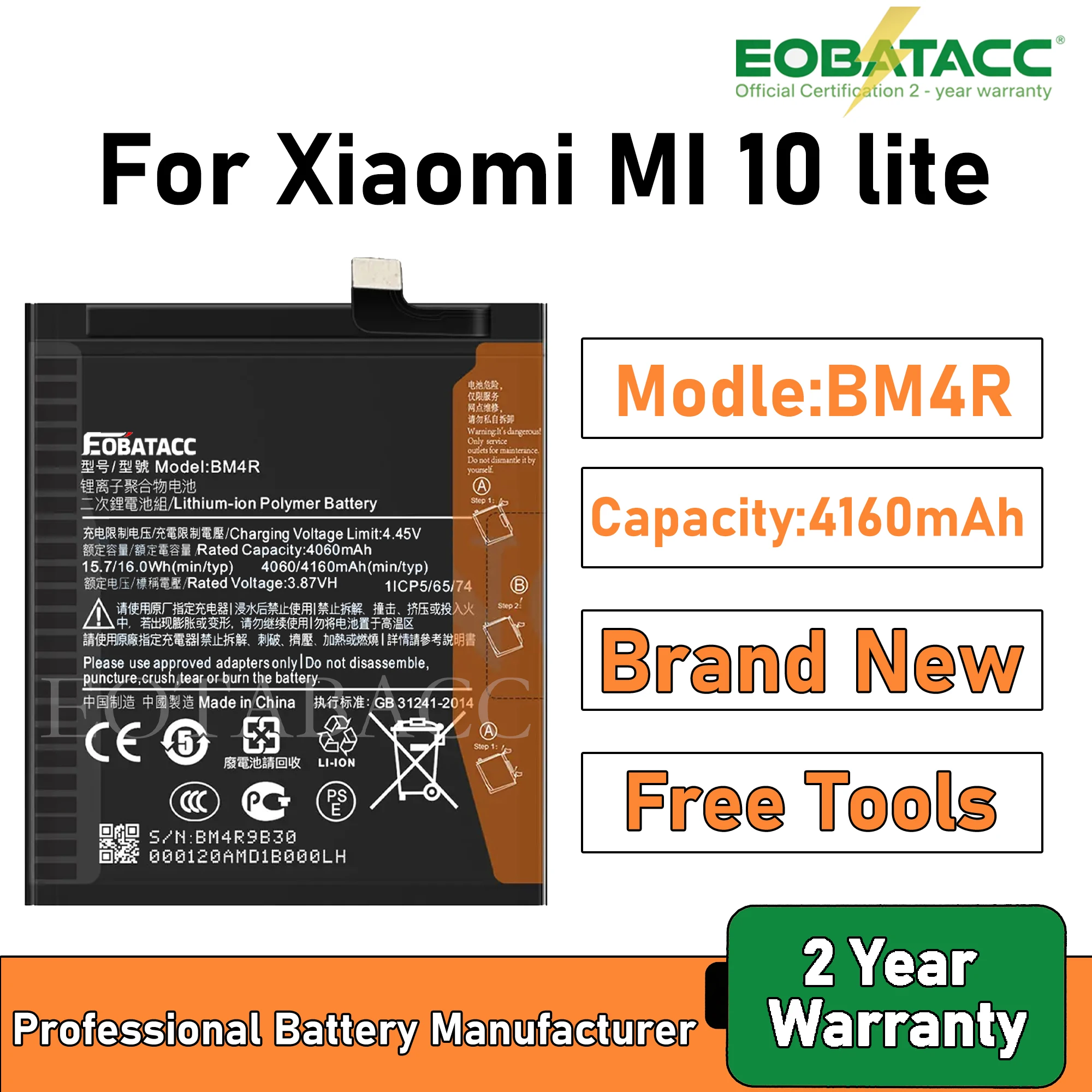 2025 Years EOBATACC 100% New BM4R Battery For Xiaomi Mi 10 lite 4160mAh Batteries+Free Tools
2025 Years EOBATACC 100% New BM4R Battery For Xiaomi Mi 10 lite 4160mAh Batteries+Free Tools