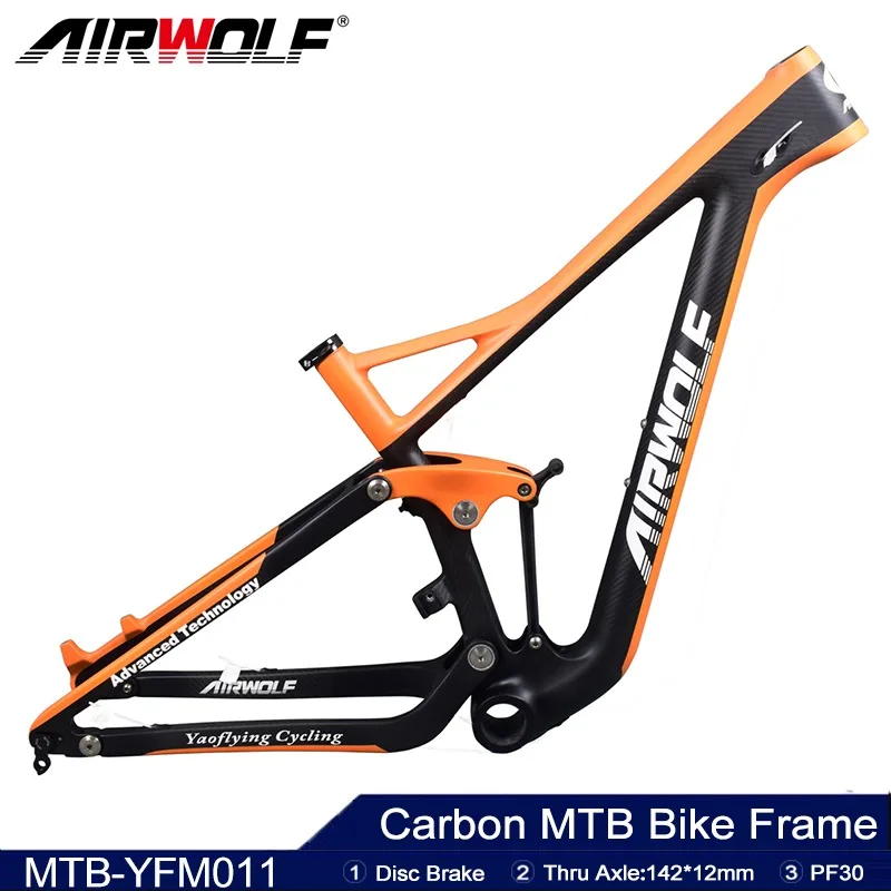 Airwolf 29er Full Carbon Shock Bike Frame PF30 Mountain Bike Frame 142*12mm Thru Axle Disc Brake Frame Max Tire 2.4inch
Airwolf 29er Full Carbon Shock Bike Frame PF30 Mountain Bike Frame 142*12mm Thru Axle Disc Brake Frame Max Tire 2.4inch