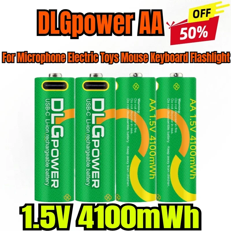 DLGpower 1.5V 4100mWh Lithium Type C Battery AA Rechargeable Batteries For Microphone Electric Toys Mouse Keyboard Flashlight
DLGpower 1.5V 4100mWh Lithium Type C Battery AA Rechargeable Batteries For Microphone Electric Toys Mouse Keyboard Flashlight