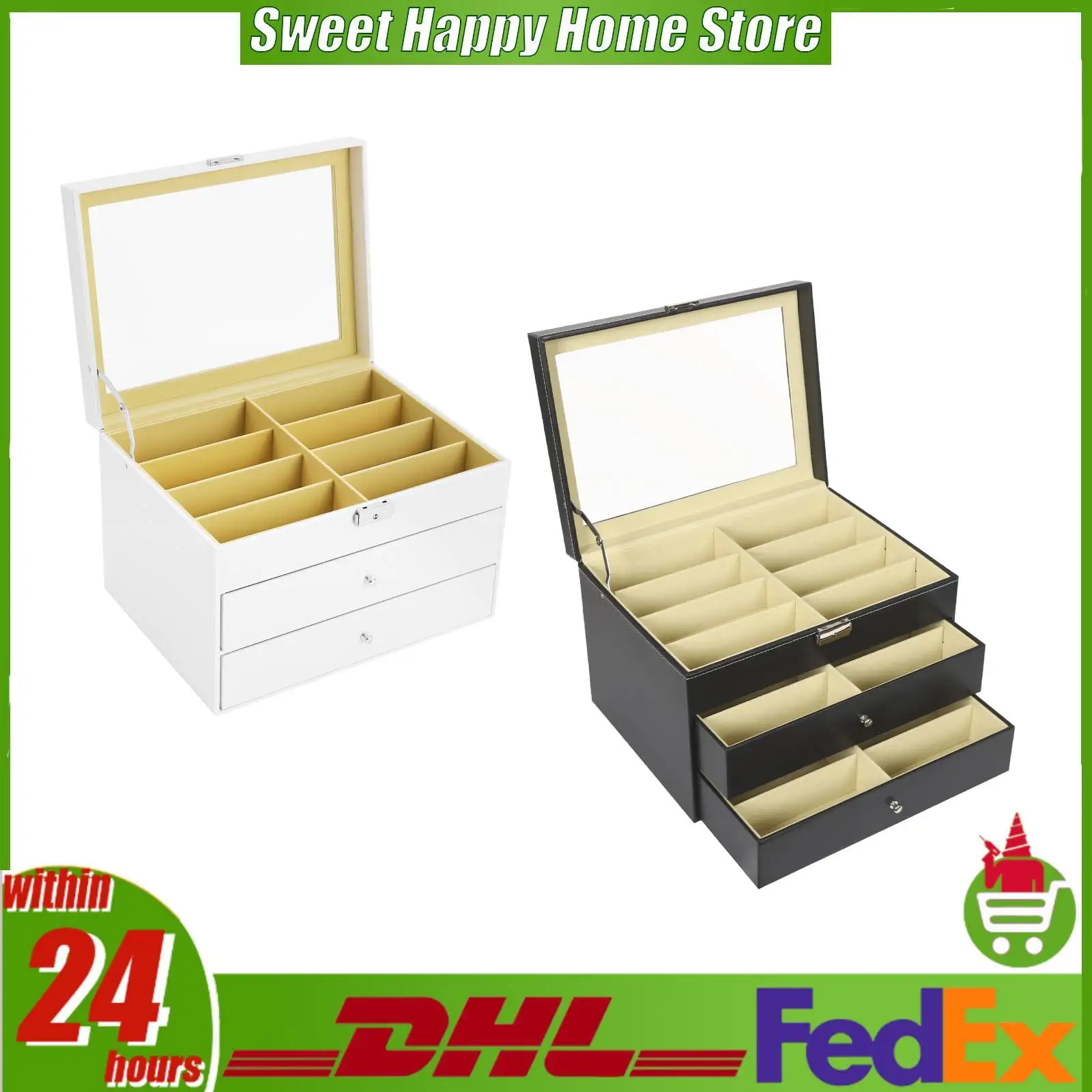 Органайзер-витрина для очков на 24 отделения с выдвижным ящиком и стеклянной крышкой, запираемый, для дома и оптики
Органайзер-витрина для очков на 24 отделения с выдвижным ящиком и стеклянной крышкой, запираемый, для дома и оптики