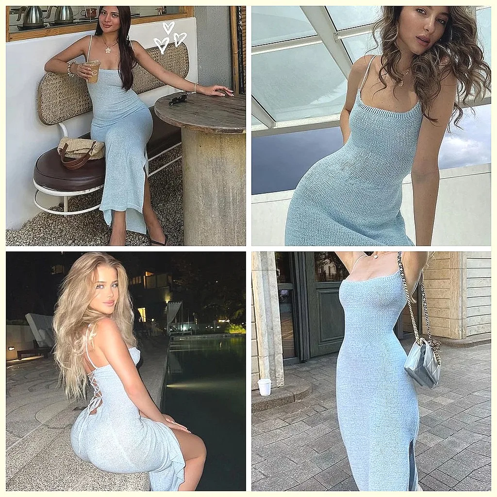 Chic Backless Knitted Sling Dress for Women, Off-Shoulder Lace-Up Split Long Vacation Dress
Chic Backless Knitted Sling Dress for Women, Off-Shoulder Lace-Up Split Long Vacation Dress