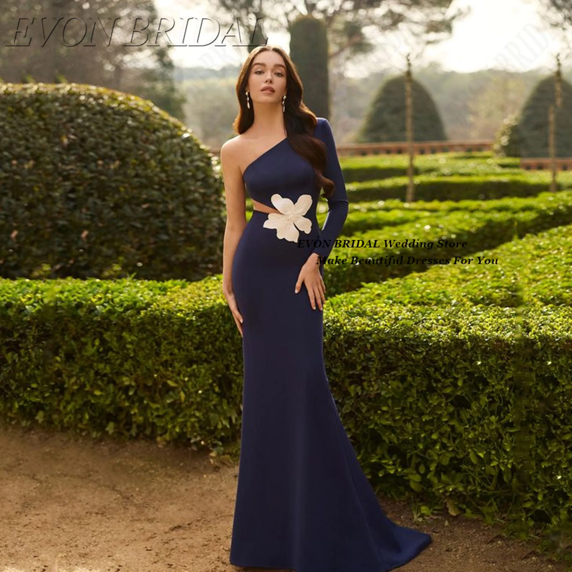 Navy Blue Evening Dresses Woman Elegant Single Sleeve Flower Mermaid Wedding Guest Dress EVON BRIDAL vestidos de boda para fiest
Navy Blue Evening Dresses Woman Elegant Single Sleeve Flower Mermaid Wedding Guest Dress EVON BRIDAL vestidos de boda para fiest