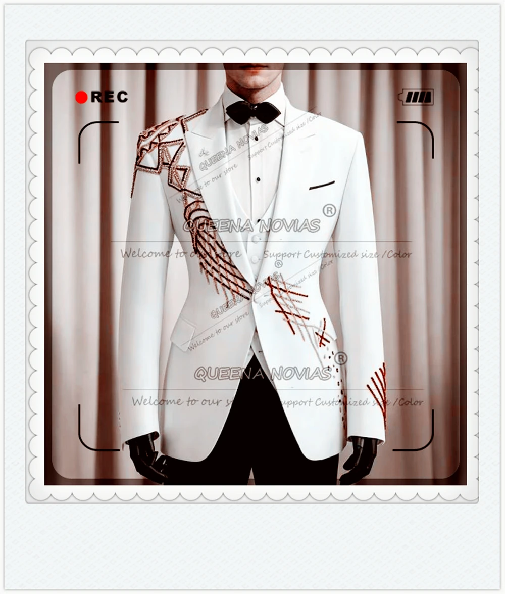 Exclusive Beaded Stones Suit Men 3 Piece Sets Single Breasted Jacket Vest Pants Customized Groom Wedding Tuxedos Terno Masculino
Exclusive Beaded Stones Suit Men 3 Piece Sets Single Breasted Jacket Vest Pants Customized Groom Wedding Tuxedos Terno Masculino