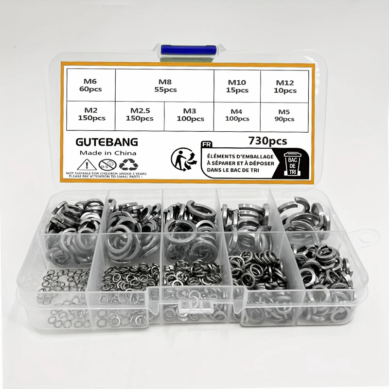 Набор пружинных шайб из нержавеющей стали 304, 730 штук, 9 размеров: M2, M2.5, M3, M4, M5, M6, M8, M10, M12
Набор пружинных шайб из нержавеющей стали 304, 730 штук, 9 размеров: M2, M2.5, M3, M4, M5, M6, M8, M10, M12
