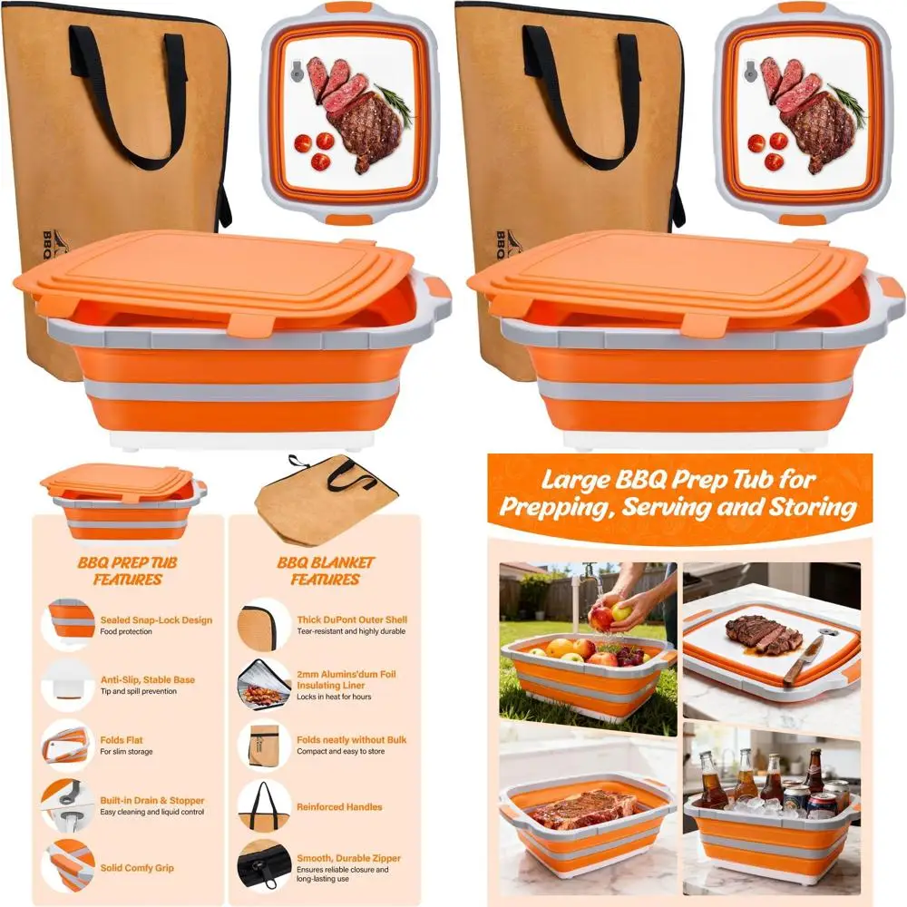 Портативная складная ванна для приготовления барбекю с разделочной доской и запирающей крышкой для отдыха и маринования мяса
Портативная складная ванна для приготовления барбекю с разделочной доской и запирающей крышкой для отдыха и маринования мяса