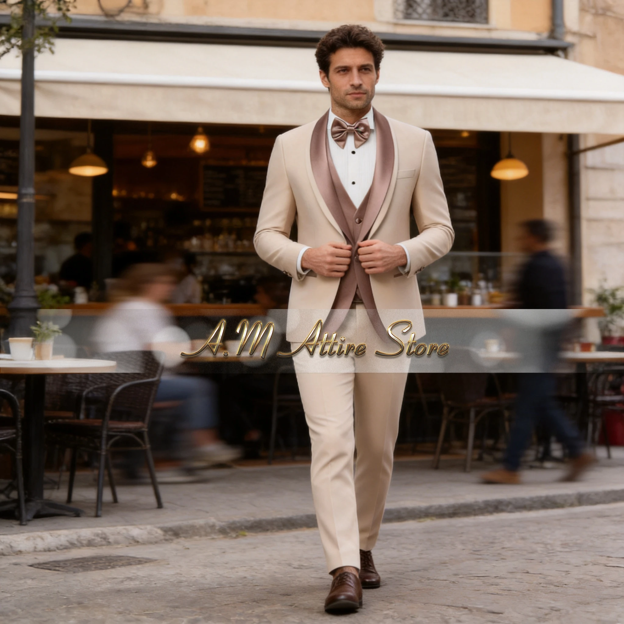 Elegant Men's Wedding Suit 3-pcs Set Khaki Jacket Pants with Satin Vest Custom Slim Fit Attire for Cocktail Prom Party Tuxedo
Elegant Men's Wedding Suit 3-pcs Set Khaki Jacket Pants with Satin Vest Custom Slim Fit Attire for Cocktail Prom Party Tuxedo
