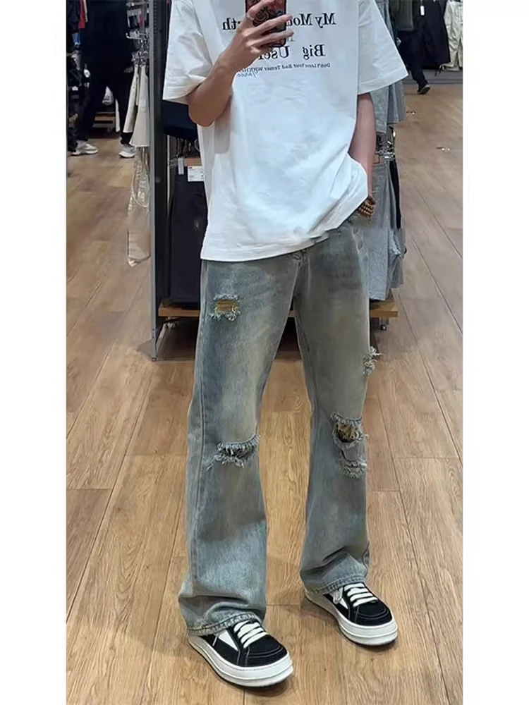 Retro Blue Men's Jeans American High Street Vibe Hole Washed Straight Leg Micro Flared Long Trousers Youth Fashion Cotton Pol...
Retro Blue Men's Jeans American High Street Vibe Hole Washed Straight Leg Micro Flared Long Trousers Youth Fashion Cotton Pol...