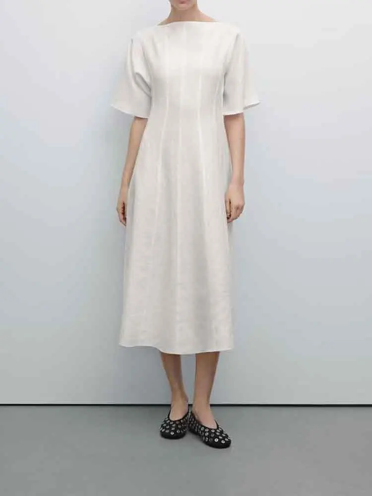 European style new women's clothing cold white noise style elegant fashion seam design short sleeves mid-length dress
European style new women's clothing cold white noise style elegant fashion seam design short sleeves mid-length dress