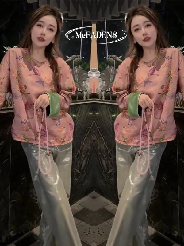 Sweet New Chinese Style Button up Shirt Women's Silk Satin Embroidered Color Block Slim Fit Top Cute Style Spring Fashion
Sweet New Chinese Style Button up Shirt Women's Silk Satin Embroidered Color Block Slim Fit Top Cute Style Spring Fashion