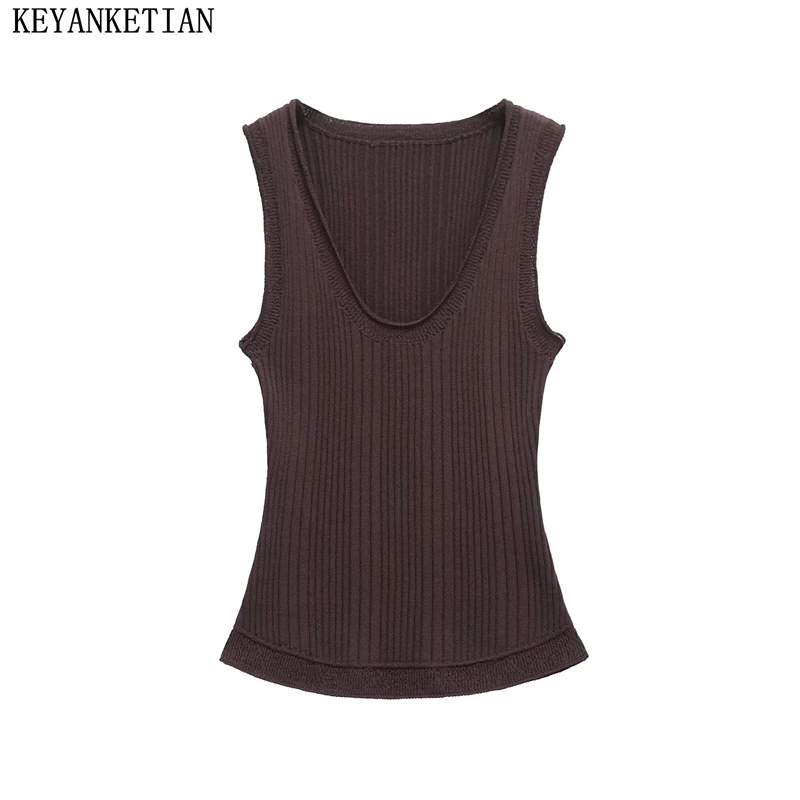 KEYANKETIAN Summer New Women's Dark brown Knit Vest Street style Screw Thread Patchwork Low cut Sleeveless Sheath Camisole Top
KEYANKETIAN Summer New Women's Dark brown Knit Vest Street style Screw Thread Patchwork Low cut Sleeveless Sheath Camisole Top