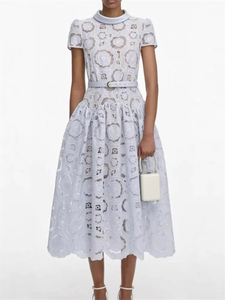 Light Blue Women's High-Waist Mid-Calf Dress 2026 Spring Floral Embroidered Hollow Out Stand Collar Top
Light Blue Women's High-Waist Mid-Calf Dress 2026 Spring Floral Embroidered Hollow Out Stand Collar Top