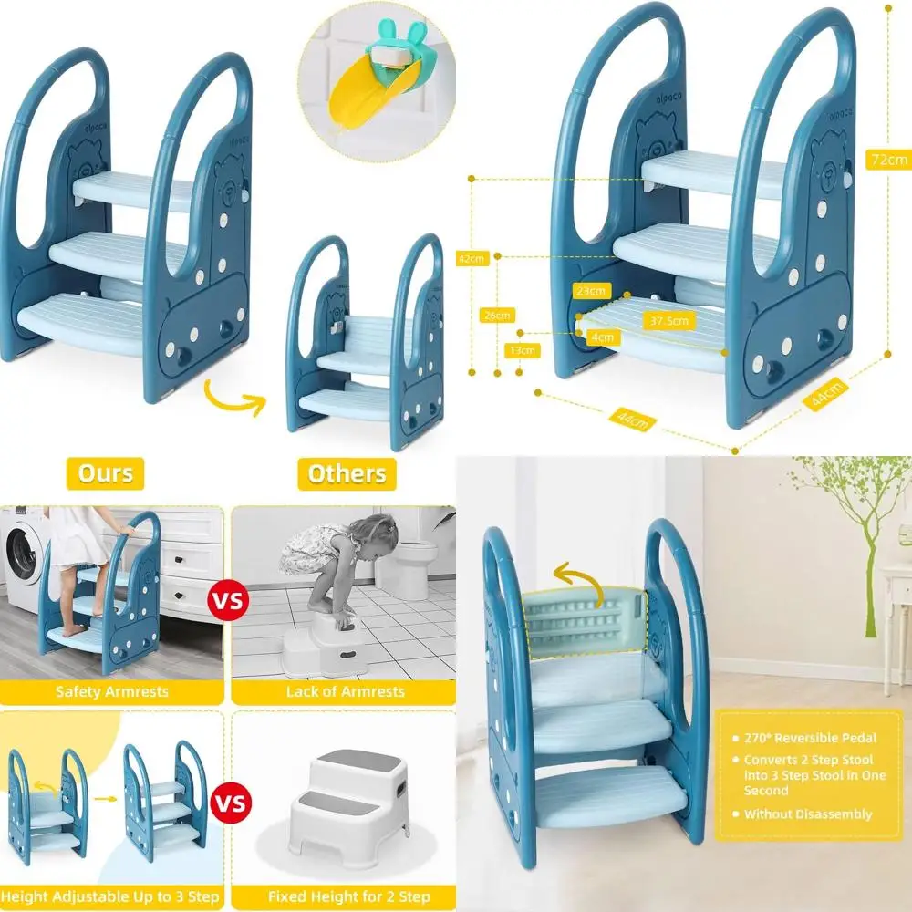 3-Step Toddler Stool with Non-Slip Pads and Handles, Blue - Kitchen, Bathroom, Potty Training Helper
3-Step Toddler Stool with Non-Slip Pads and Handles, Blue - Kitchen, Bathroom, Potty Training Helper