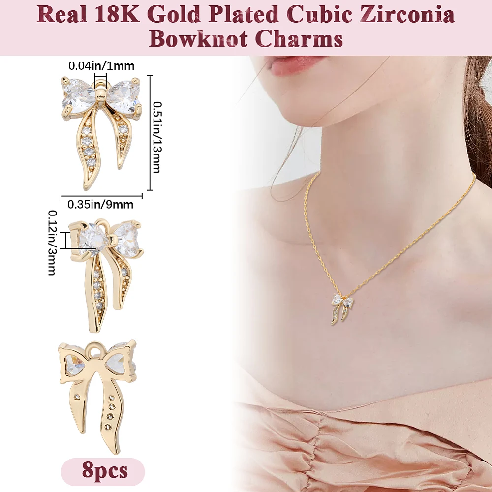 8Pcs Brass Micro Pave Clear Cubic Zirconia Charms Bowknot Real 18K Gold Plated 13x9x3mm Hole: 1mm
8Pcs Brass Micro Pave Clear Cubic Zirconia Charms Bowknot Real 18K Gold Plated 13x9x3mm Hole: 1mm