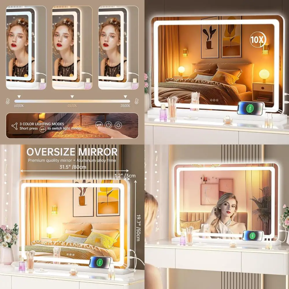 Круглое белое светодиодное косметическое зеркало с сенсорным экраном, 31,5 x 20, 3 режима с регулируемой яркостью для макияжа
Круглое белое светодиодное косметическое зеркало с сенсорным экраном, 31,5 x 20, 3 режима с регулируемой яркостью для макияжа