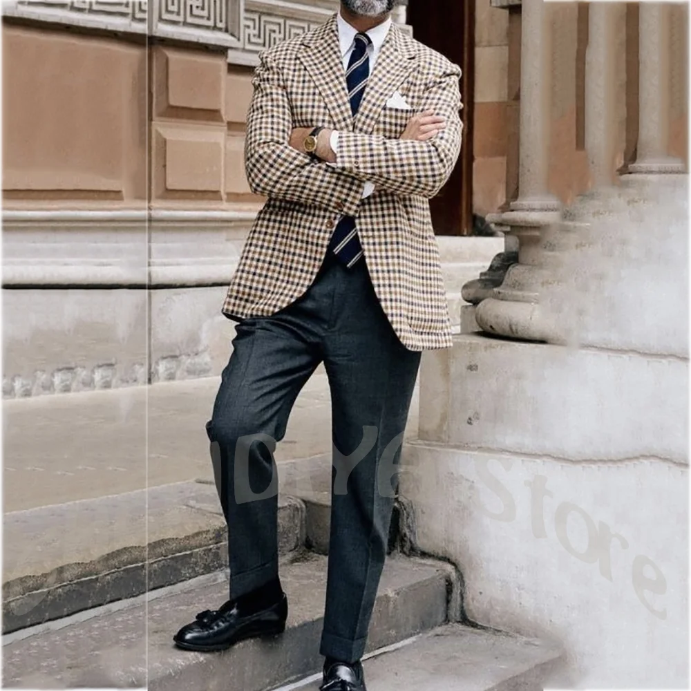 Slim Fit Men's Suit 2 Piece Set Classic Plaid Notch Lapel Blazer Grey Pants British Vintage Smart Casual Prom Formal Outfit
Slim Fit Men's Suit 2 Piece Set Classic Plaid Notch Lapel Blazer Grey Pants British Vintage Smart Casual Prom Formal Outfit