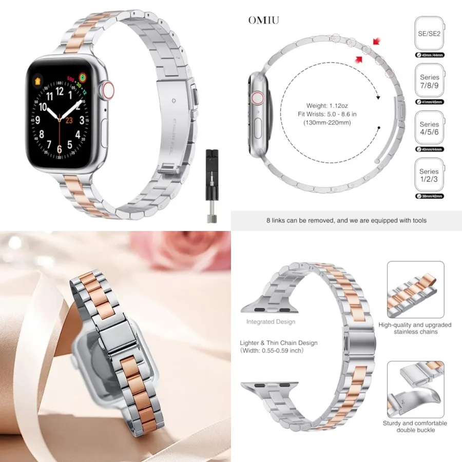 Thin Band Compatible with Apple Watch 42mm 44mm 45mm 49mm, Premium Stainless Steel Metal Replacement Adjustable Wristband Strap
Thin Band Compatible with Apple Watch 42mm 44mm 45mm 49mm, Premium Stainless Steel Metal Replacement Adjustable Wristband Strap
