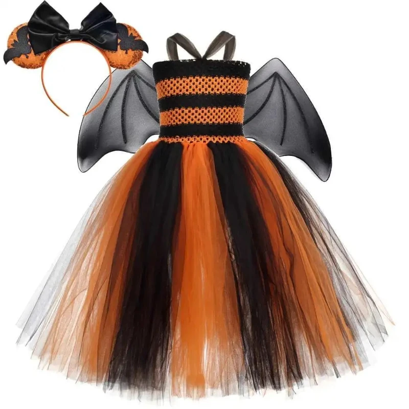 Orange Black Bat Witch Long Costumes for Girls Halloween Full Length Lined Dresses with Bat Wings Hairbow Kids Carnival Outfit
Orange Black Bat Witch Long Costumes for Girls Halloween Full Length Lined Dresses with Bat Wings Hairbow Kids Carnival Outfit