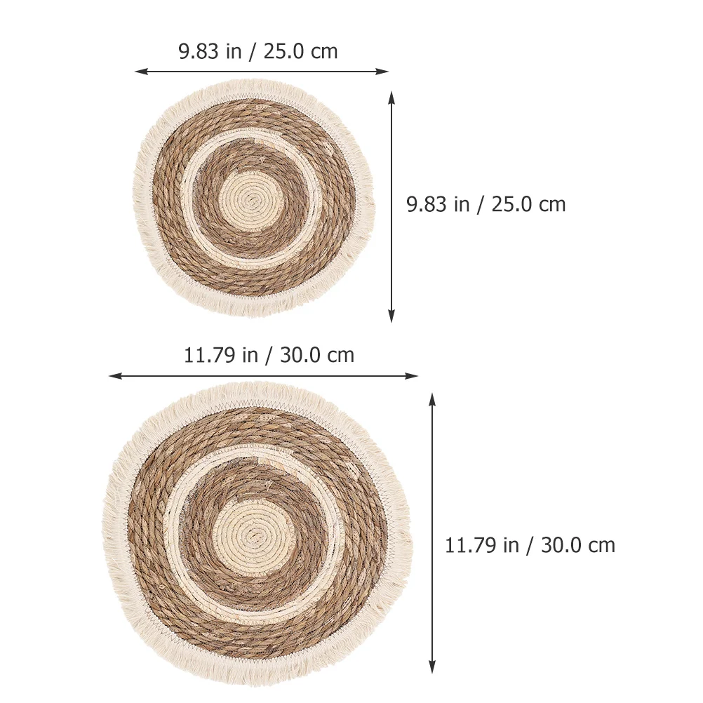 2Pcs Round Woven Placemat Set Decorative Coaster for Hot Pots and Cups Tassel Edge Insulated Tableware Mat for Dining
2Pcs Round Woven Placemat Set Decorative Coaster for Hot Pots and Cups Tassel Edge Insulated Tableware Mat for Dining