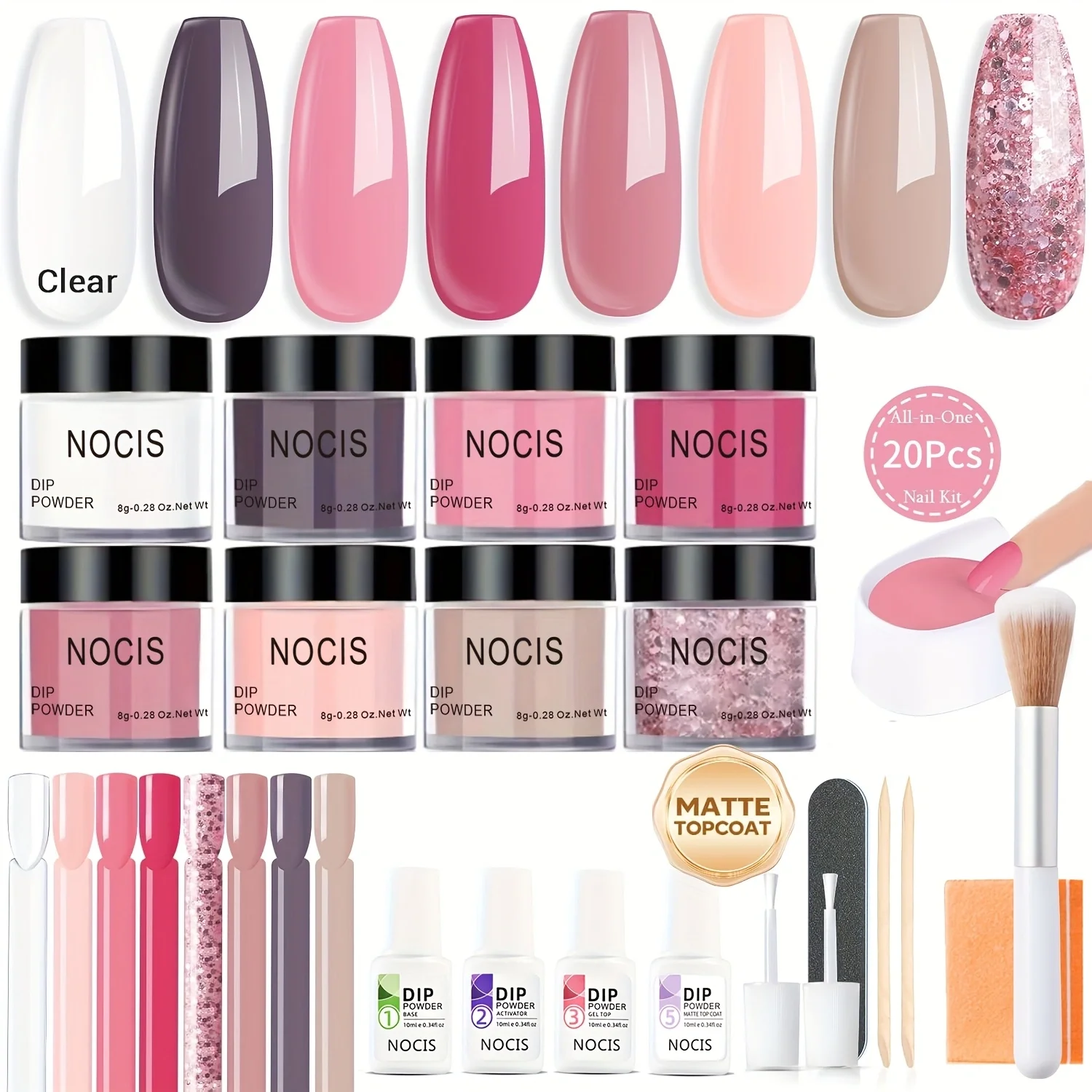 Dip Powder Nail Kit Starter with Nail Sticks, Translucent Jelly Nude Pink Gary 8 Colors Dipping Liquid Set Added Matte Top Coat
Dip Powder Nail Kit Starter with Nail Sticks, Translucent Jelly Nude Pink Gary 8 Colors Dipping Liquid Set Added Matte Top Coat