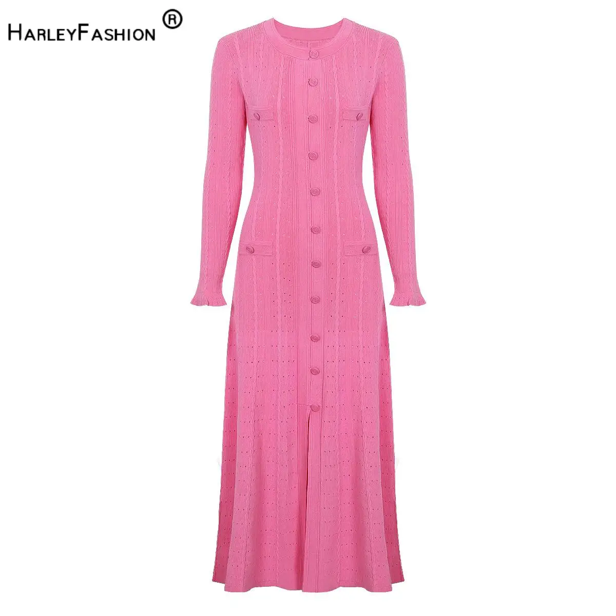 High Quality In Stock Lady Spring O-neck Long Sleeve Wear Single-breasted Hollow Out A-line Knits Solid Long Dress
High Quality In Stock Lady Spring O-neck Long Sleeve Wear Single-breasted Hollow Out A-line Knits Solid Long Dress