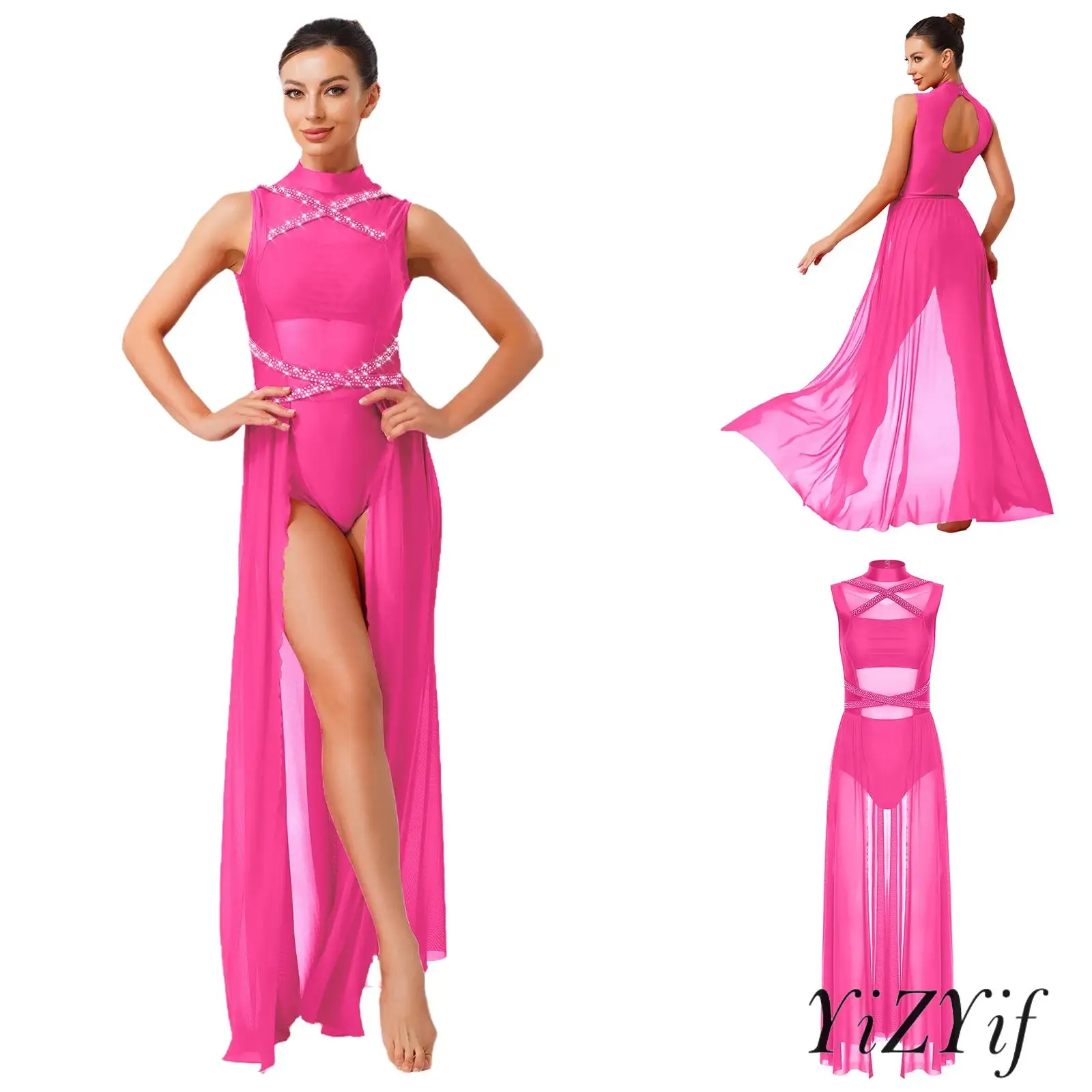 Womens Stylish Solid Color Turtleneck Sleeveless Crossed Rhinestone High Waist Lyric Dance Dress Outfit for Performance Dancing
Womens Stylish Solid Color Turtleneck Sleeveless Crossed Rhinestone High Waist Lyric Dance Dress Outfit for Performance Dancing