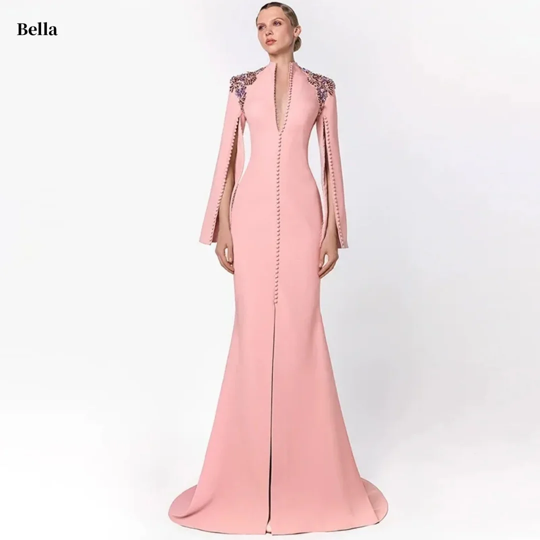 Bella Индивидуальное розовое платье для выпускного вечера с глубоким v-образным вырезом и длинными рукавами с разрезом, вечерние платья из бисера, тонкое вечернее платье русалки
Bella Индивидуальное розовое платье для выпускного вечера с глубоким v-образным вырезом и длинными рукавами с разрезом, вечерние платья из бисера, тонкое вечернее платье русалки
