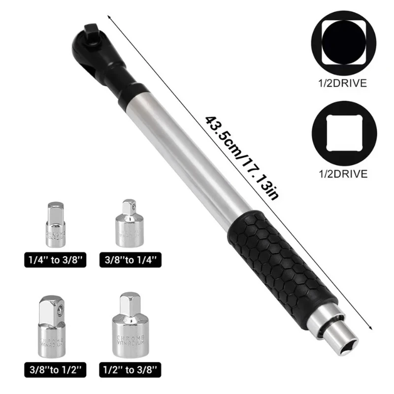 1/2"for Tight Spaces Offset Extension Wrench Impact Ratchet Extender for Electric Drill with 3/8", 1/4" Adapters
1/2"for Tight Spaces Offset Extension Wrench Impact Ratchet Extender for Electric Drill with 3/8", 1/4" Adapters