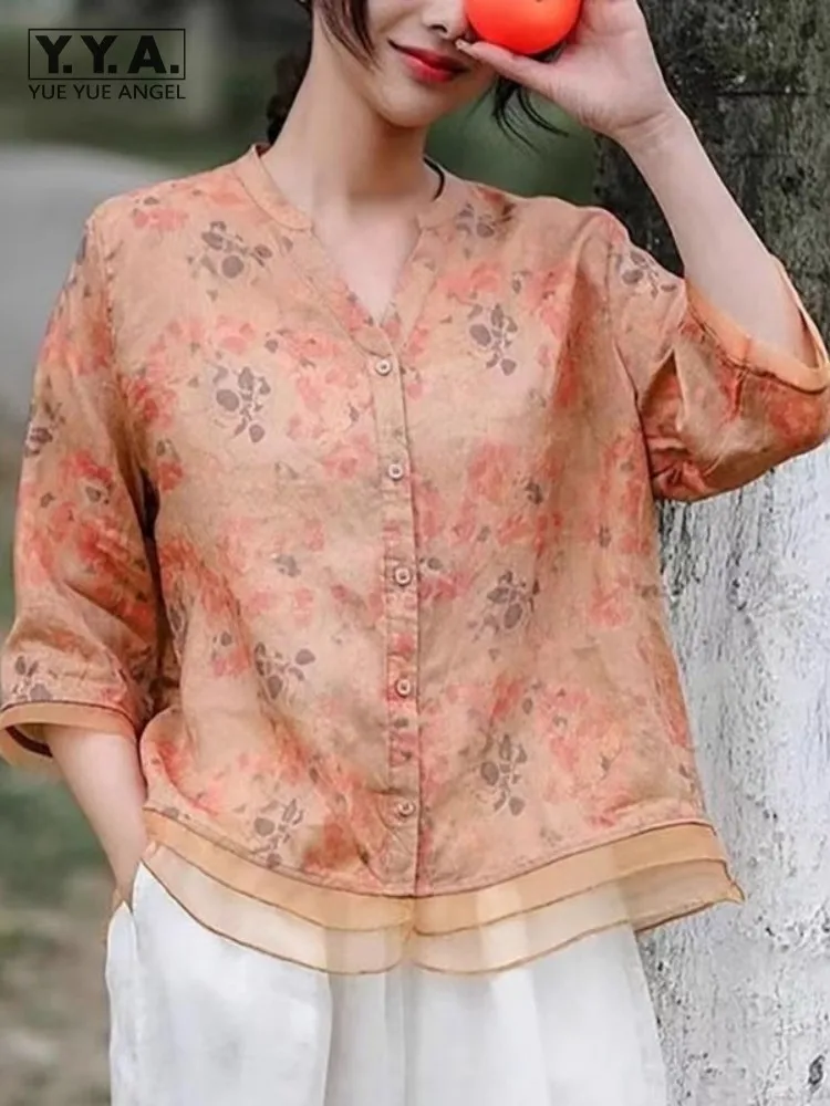 Harajuku Women Vintage Print Shirt Single Breasted V-Neck Three Quarter Sleeve Loose Fit Casual Shirts Summer Female Blouses
Harajuku Women Vintage Print Shirt Single Breasted V-Neck Three Quarter Sleeve Loose Fit Casual Shirts Summer Female Blouses