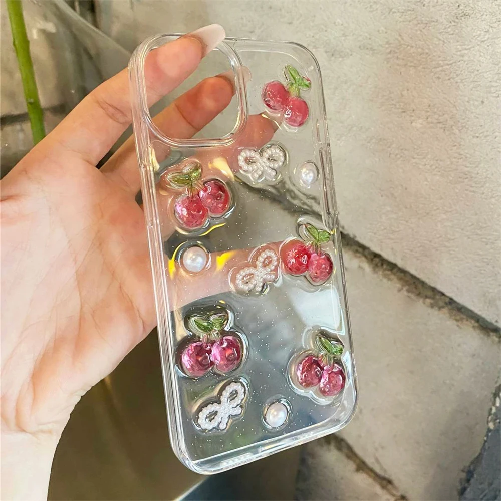 INS Cute 3D Cherry Pearl Bow Strawberry Pendant Soft Case For iPhone 16 15 14 Pro Max 13 12 11 16 Plus Clear Shockproof Cover
INS Cute 3D Cherry Pearl Bow Strawberry Pendant Soft Case For iPhone 16 15 14 Pro Max 13 12 11 16 Plus Clear Shockproof Cover