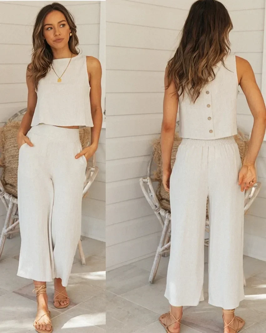Women Pant Sets Two Piece Suits Outfit Pants Wide Leg Trousers Elastic Waist Sleeveless Top O Neck Vest Pants Matching Sets Suit
Women Pant Sets Two Piece Suits Outfit Pants Wide Leg Trousers Elastic Waist Sleeveless Top O Neck Vest Pants Matching Sets Suit