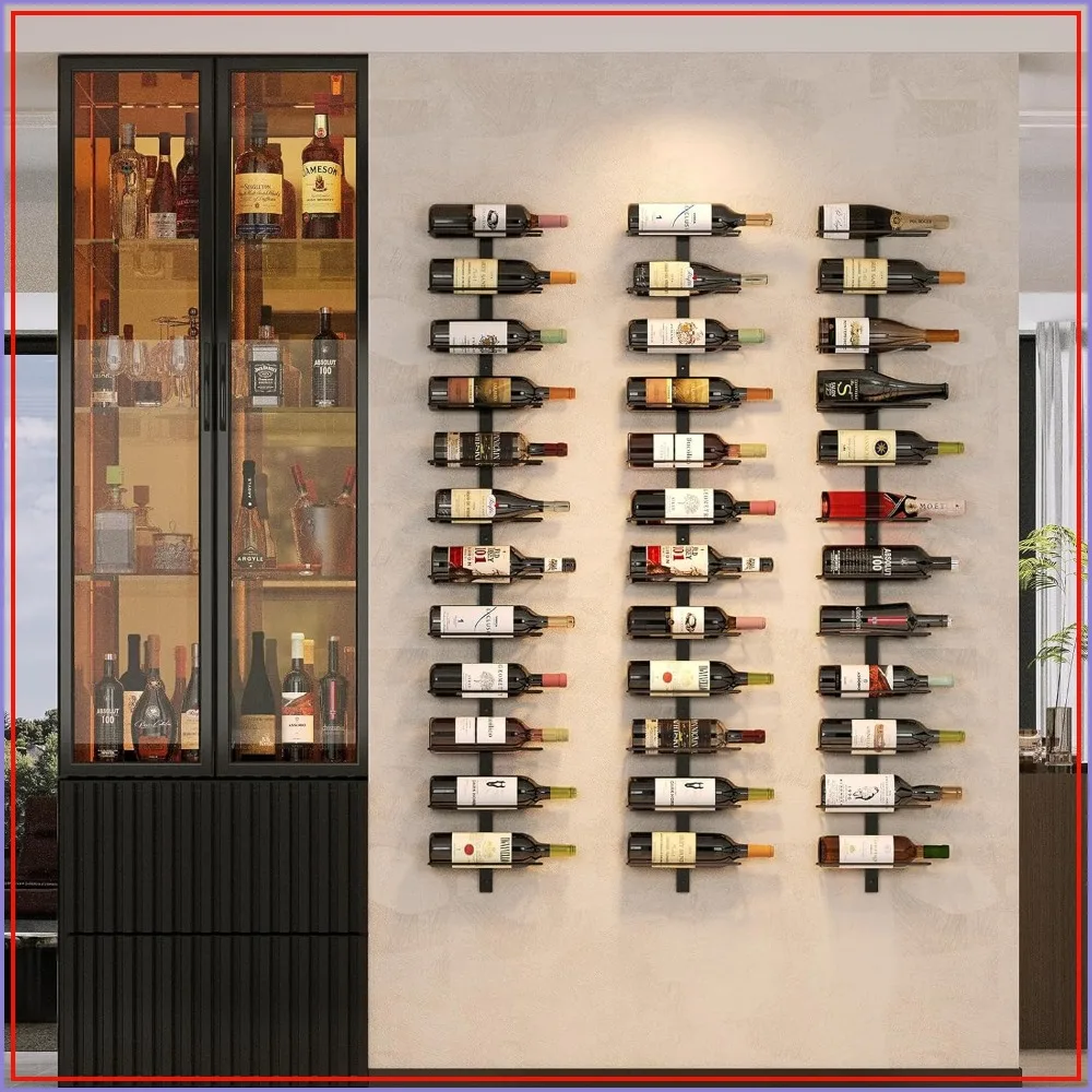 36-Bottle Wall Mounted Wine Rack, Modular Hanging Storage, Detachable 3-Pack Holder, Black Metal for Bar Kitchen Cellar
36-Bottle Wall Mounted Wine Rack, Modular Hanging Storage, Detachable 3-Pack Holder, Black Metal for Bar Kitchen Cellar