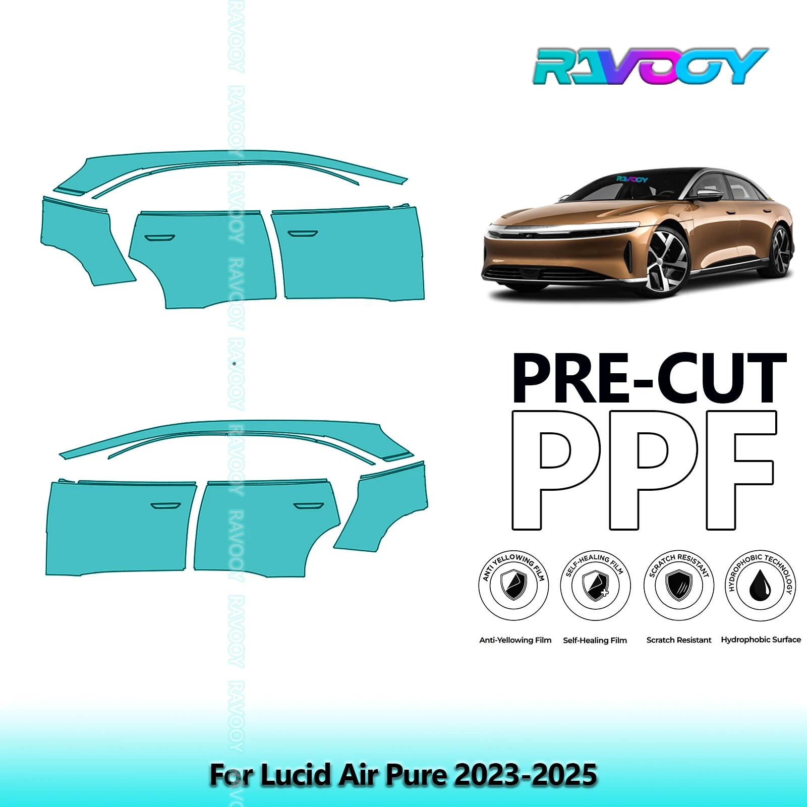 For Lucid Air Pure 2023-2025 8.5mil Clear Matte Pre-Cut PPF Door & A/B Pillar Kit TPU Paint Protection Film Set
For Lucid Air Pure 2023-2025 8.5mil Clear Matte Pre-Cut PPF Door & A/B Pillar Kit TPU Paint Protection Film Set
