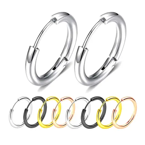 Men Women Unisex Small Classic Round Hoop Earrings 10/20Pcs 316L Stainless Steel Minimal Street Hip Hop Piercing Jewelry 2026 Trend