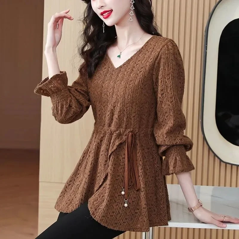 Корейская женская модная рубашка-пальто с длинными рукавами, весенняя женская футболка с V-образным вырезом, однотонная куртка, осенний женский высококачественный кружевной топ
Корейская женская модная рубашка-пальто с длинными рукавами, весенняя женская футболка с V-образным вырезом, однотонная куртка, осенний женский высококачественный кружевной топ