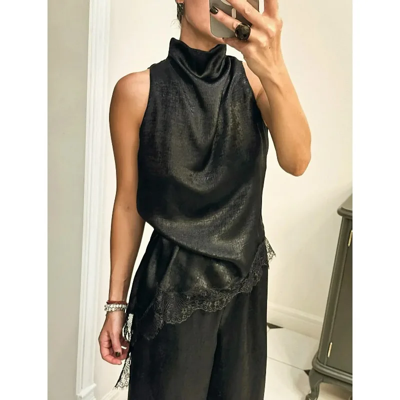 2026 New Lady Loose Lace Patchwork Sleeveless Top Daily Vacation Street T-shirt Women Sexy Half-high Collar Irregular Hem Blouse
2026 New Lady Loose Lace Patchwork Sleeveless Top Daily Vacation Street T-shirt Women Sexy Half-high Collar Irregular Hem Blouse
