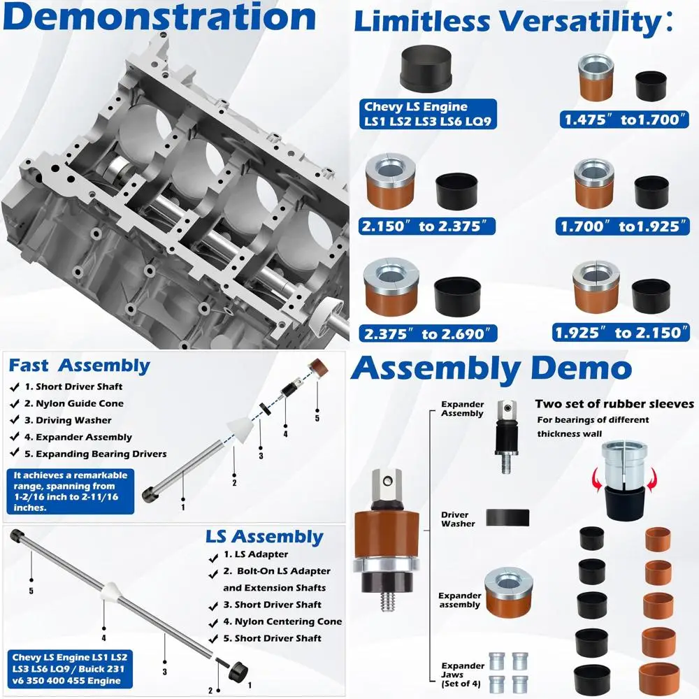 Cam Bearing Install Tool & Engine Cam Bearing Remove Kit Complete Installation & Removal Chevy LS Engine - Covers Most Domestic
Cam Bearing Install Tool & Engine Cam Bearing Remove Kit Complete Installation & Removal Chevy LS Engine - Covers Most Domestic