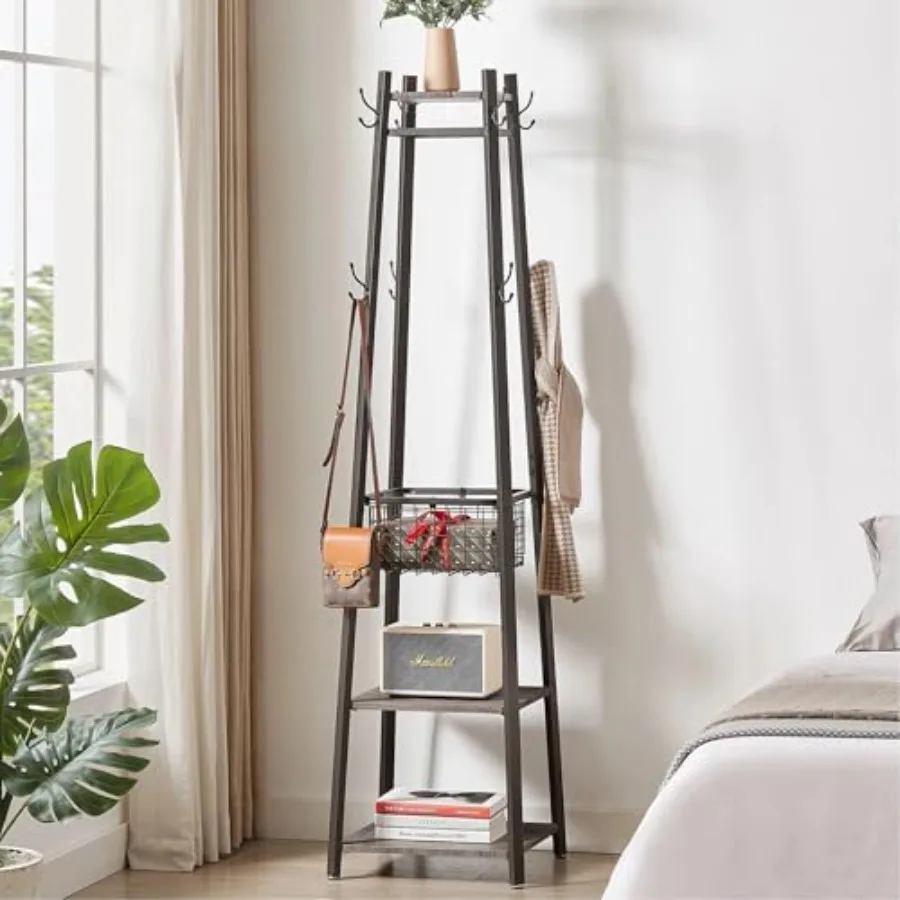 Coat Rack FreestandingHall Tree with Metal Basket and Storage Shelves Industrial Coat Stand with 8 Hooks for Hanging Coats/Hats
Coat Rack FreestandingHall Tree with Metal Basket and Storage Shelves Industrial Coat Stand with 8 Hooks for Hanging Coats/Hats