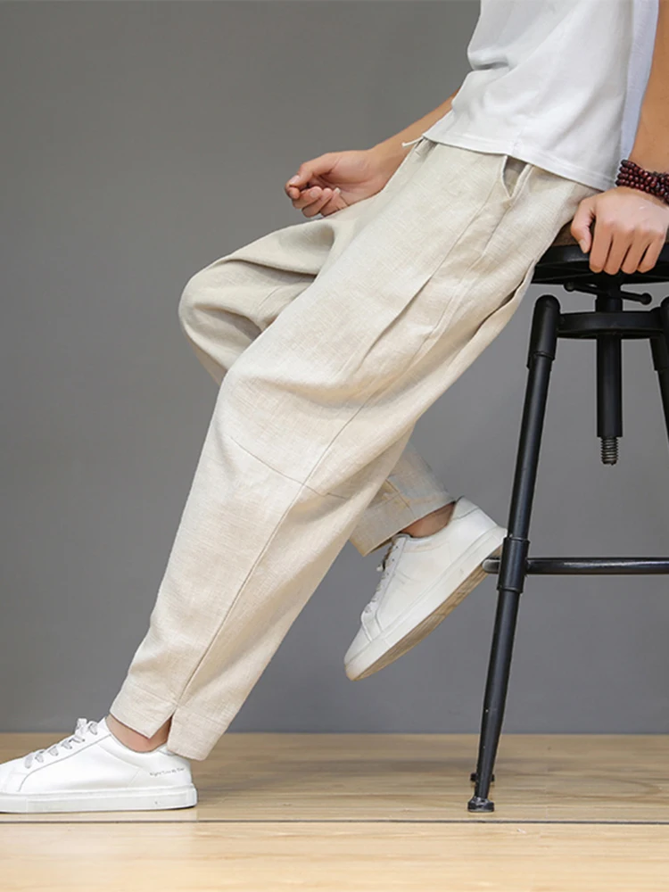 Мужские летние тонкие хлопковые льняные повседневные брюки свободного кроя, прямые, больших размеров, широкие шаровары, длинные брюки
Мужские летние тонкие хлопковые льняные повседневные брюки свободного кроя, прямые, больших размеров, широкие шаровары, длинные брюки